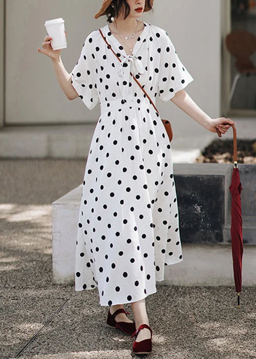 Italian White Lace Up Print Chiffon Long Dress Summer Elegant Lace Gown