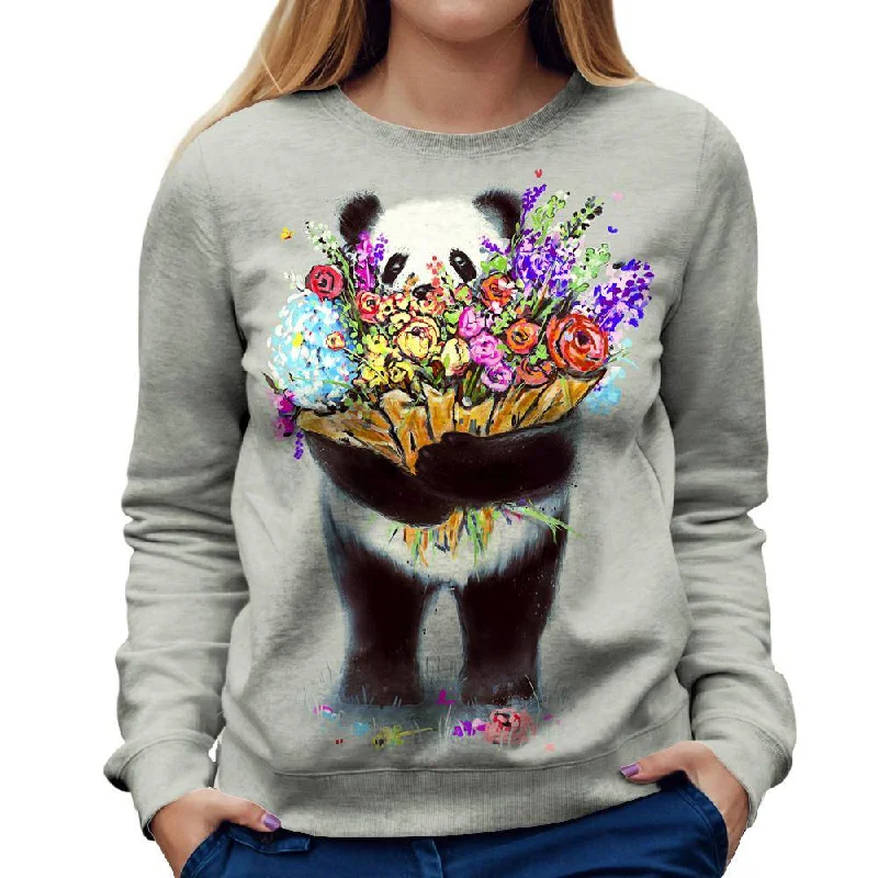 Pandas Got Flowers For You Womens Sweatshirt Hoodie Sweatshirt Set