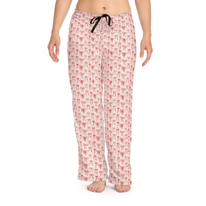 Pink and Red Coquette Bow Patterned Women's Pajama Pants Casual Pullover Hoodies