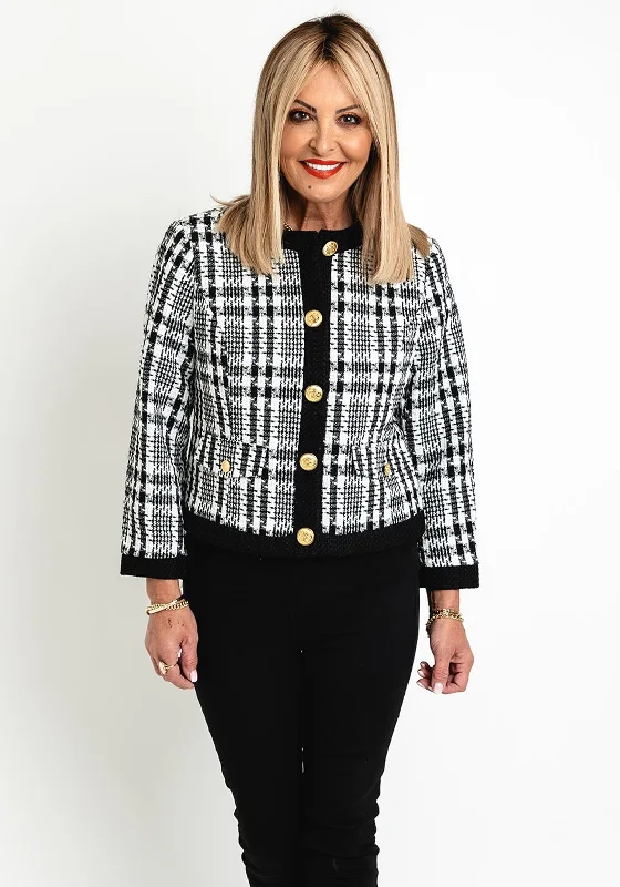 Natalia Collection Check Tweed Short Jacket, Black & White Women's high-end jackets