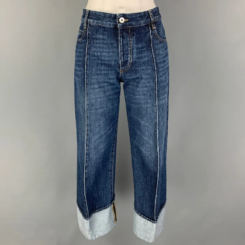 BOTTEGA VENETA Size 0 Blue Cotton Washed Cuffed Jeans