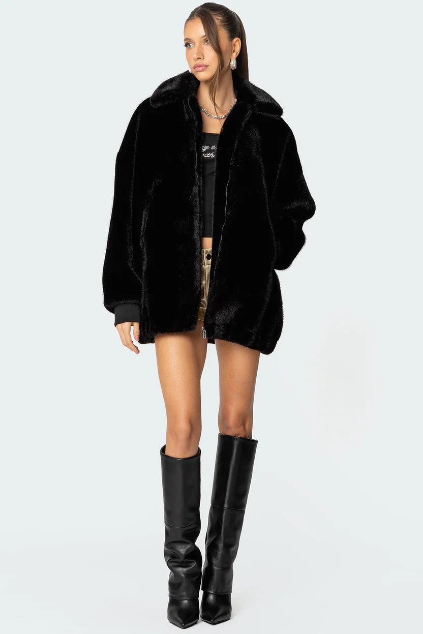 Luxe Cascade Faux Fur Jacket Women's streetwear jackets