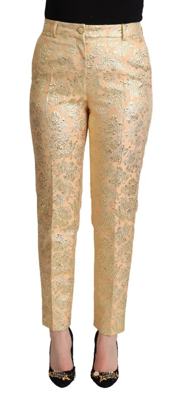 Dolce & Gabbana Elegant High-Waisted Pink Brocade Pants