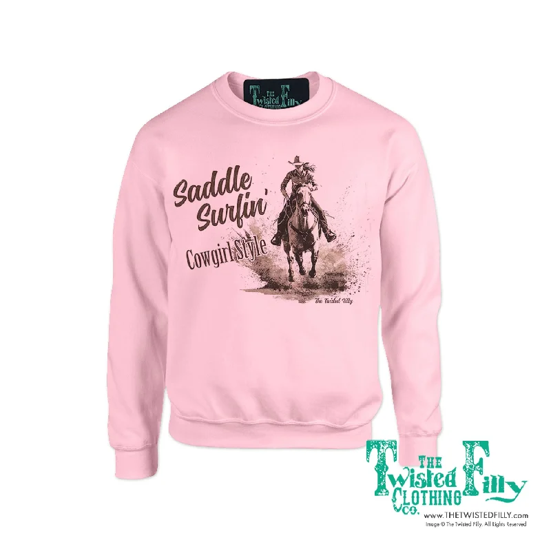 Saddle Surfin' Cowgirl Style - Adult Womens Sweatshirt - Assorted Colors Lightweight Zip Hoodie