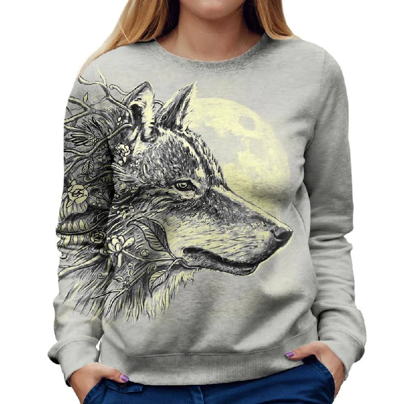 Gray Wolf Womens Sweatshirt Fleece Zip-up Hoodie