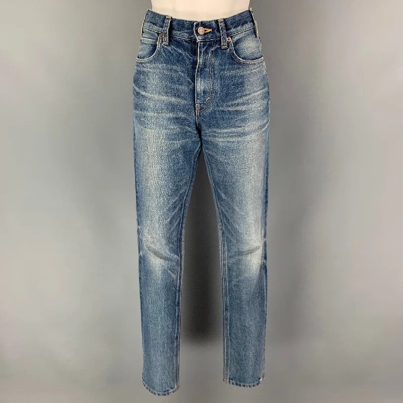 CELINE Size 27 Blue Cotton Distressed Jeans