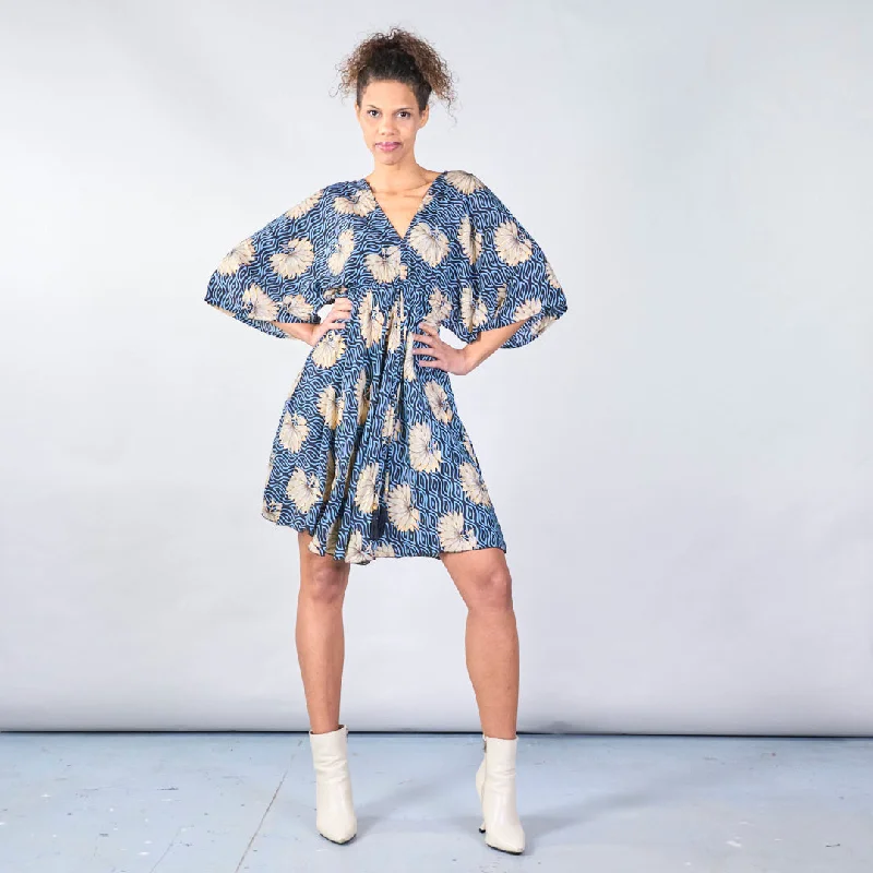 Floral print boho maxi dress with tie-back wholesale