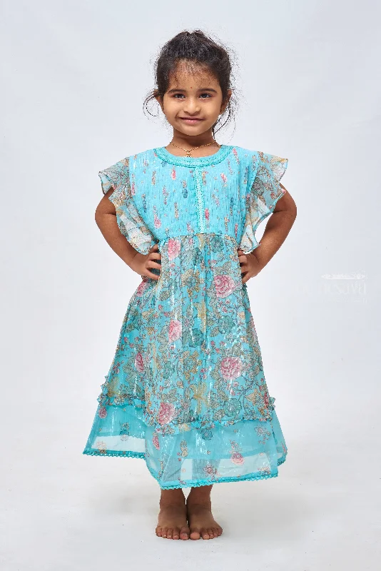 Pretty in Blue: Girls Flared Floral Cotton Frock