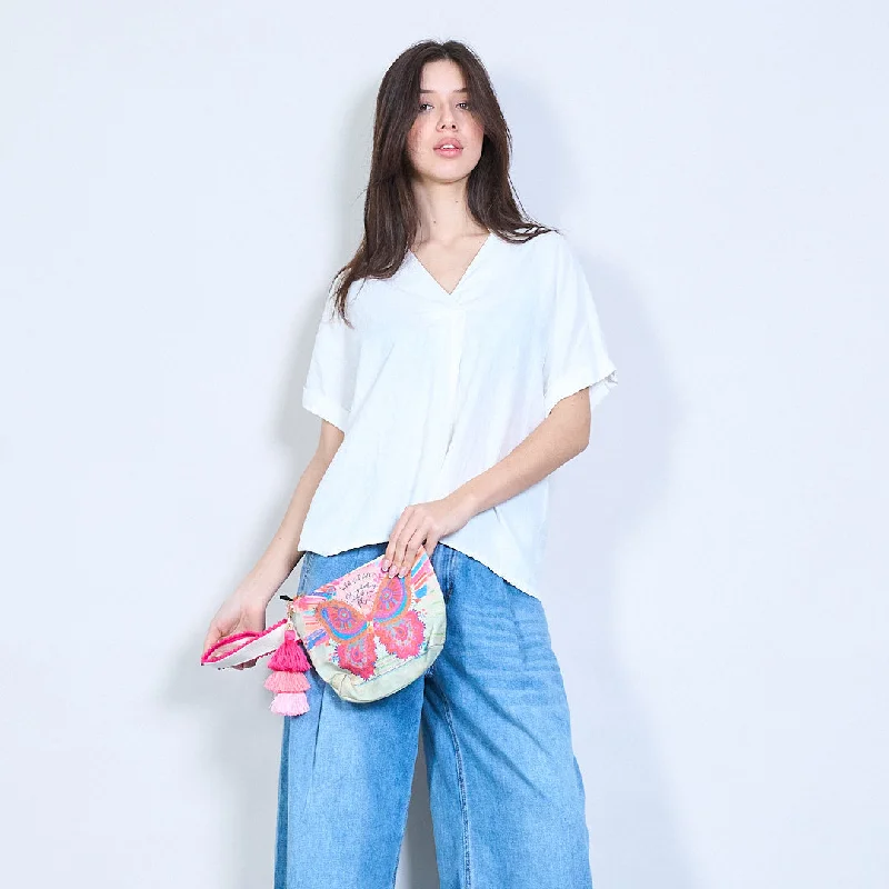 Embroidered butterfly pouch with tassel charm wholesale