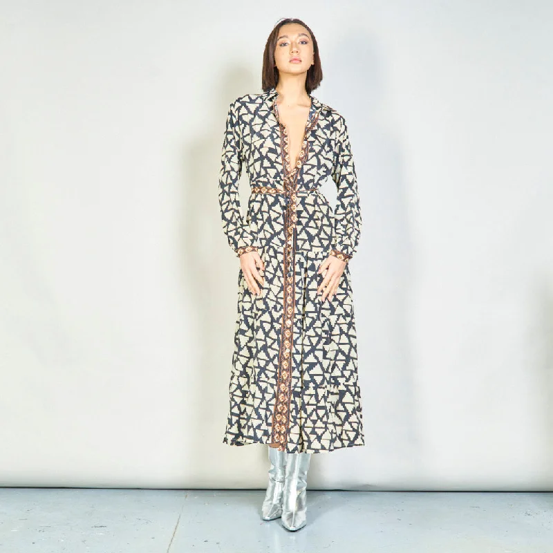 Geometric patterned maxi shirt dress wholesale