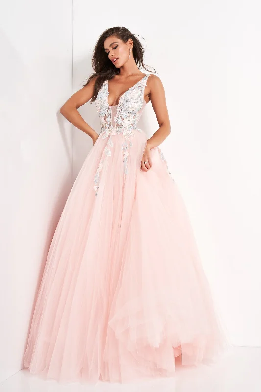 Floral Applique Sleeveless A-line Gown by Jovani 11092