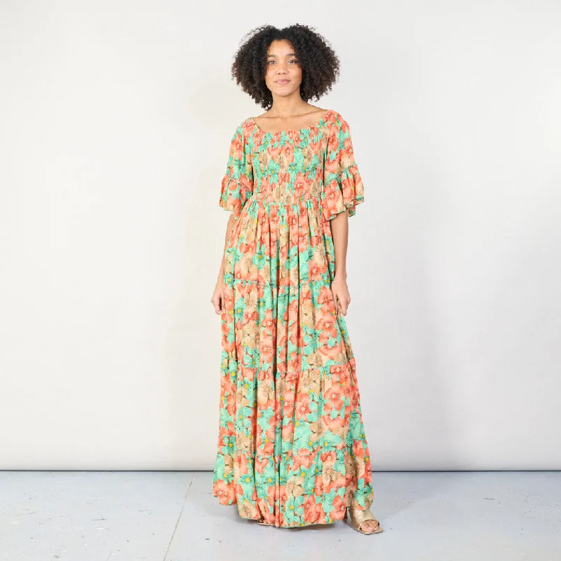 Smocked bodice floral maxi dress wholesale