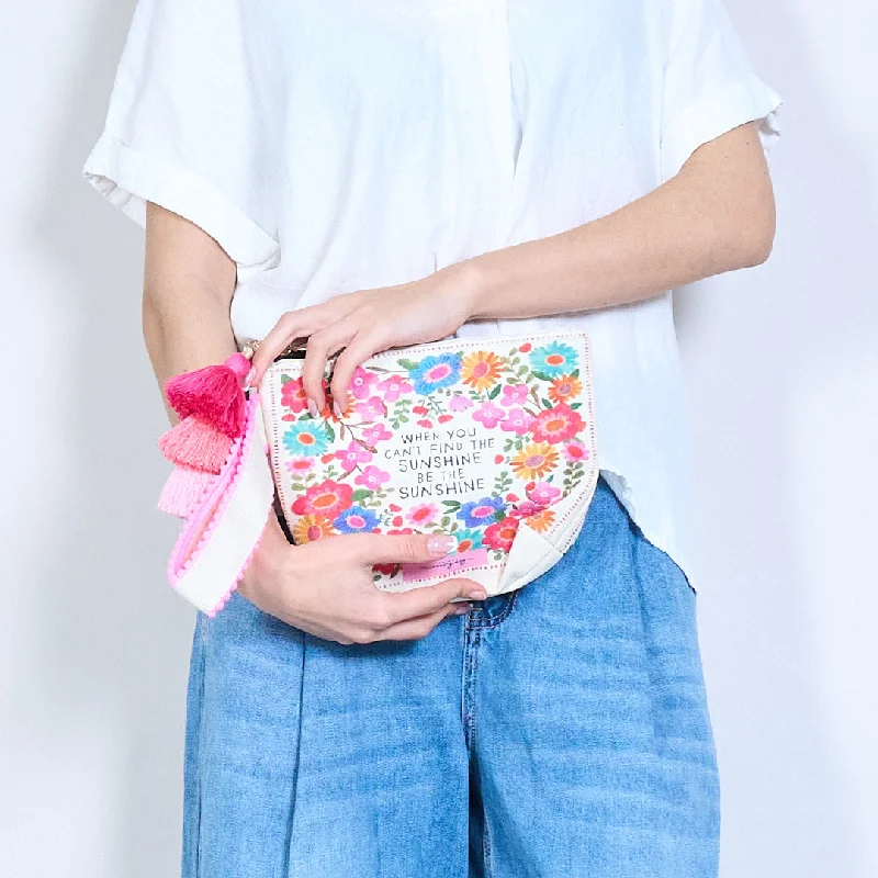 Floral embroidered pouch with tassel charm wholesale