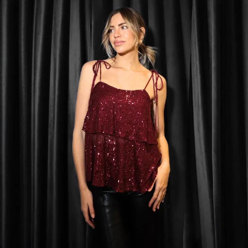 2025 Spring Sxy Sequined V-neck Camisole Women's Short Loose Top