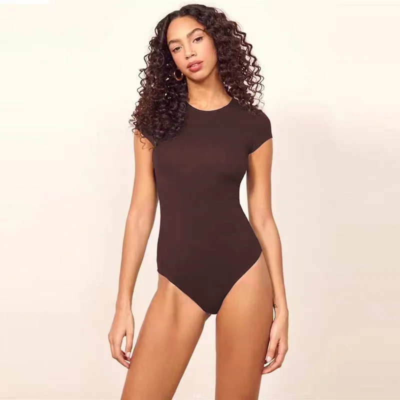 4 Colors Cotton ribbed round neck jumpsuit bodysuit