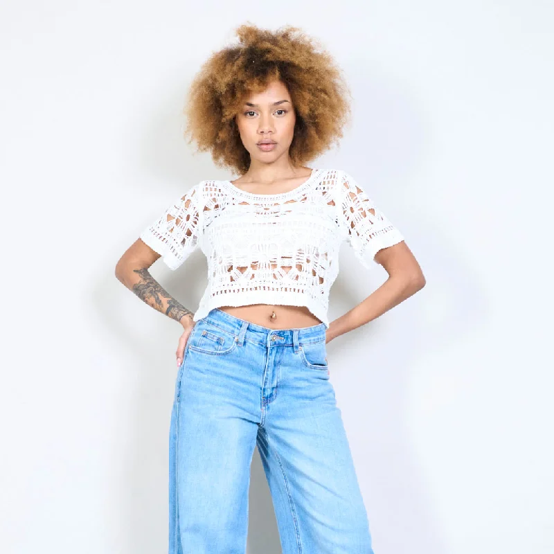 Crochet short sleeve top wholesale