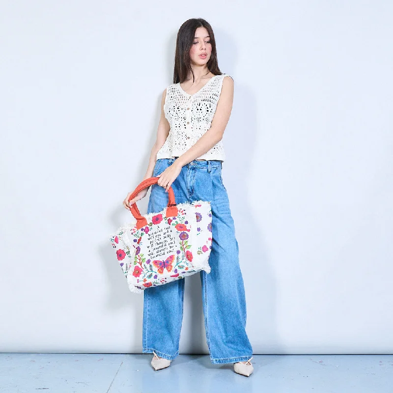 Boho printed tote bag with inspirational quote wholesale