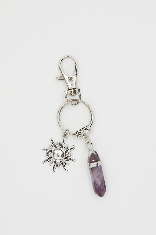 Purple Christmas Crystal Key Ring On Carding