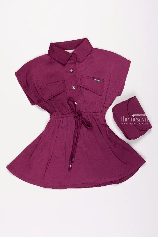 Purple Passion: Cut-Away Collared Organza Frock for Girls