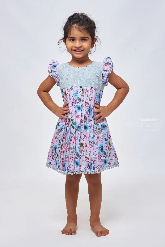 Emerald Essence: Floral Elegance on Knife-Pleated Fancy Frock for Little Charms