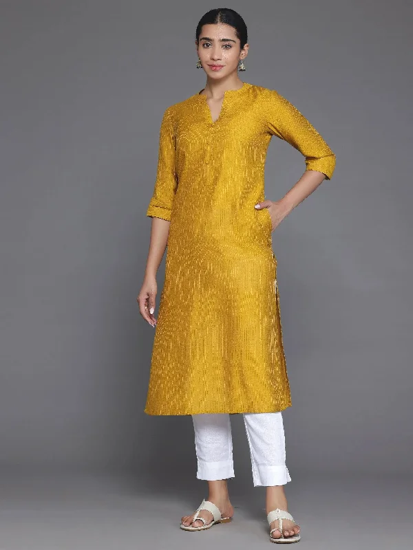 Mustard Woven Design Silk Straight Kurta