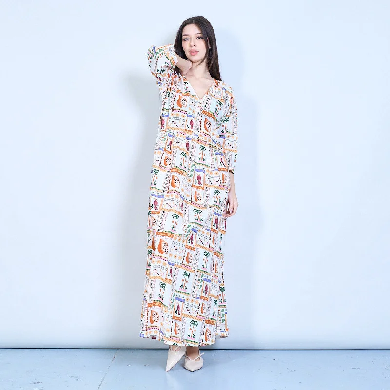 Printed boho maxi dress with button detail wholesale