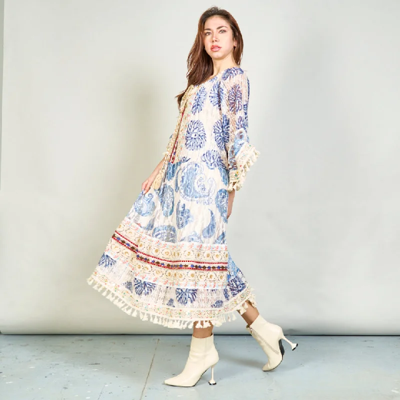 Boho lace dress with tassel detailing wholesale