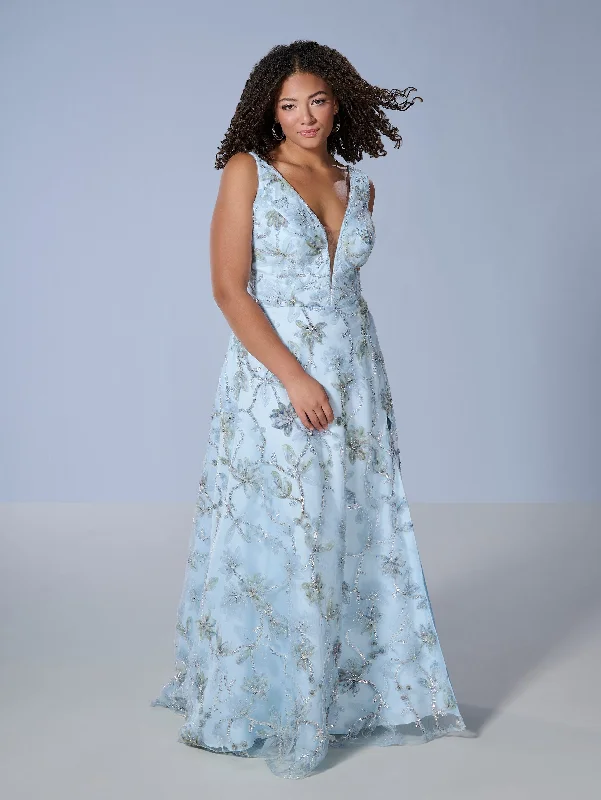 Plus Size Floral A-line Gown by Tiffany Designs 16249