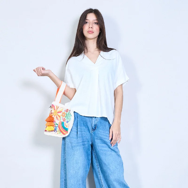 Embroidered patchwork pouch with tassel charm wholesale