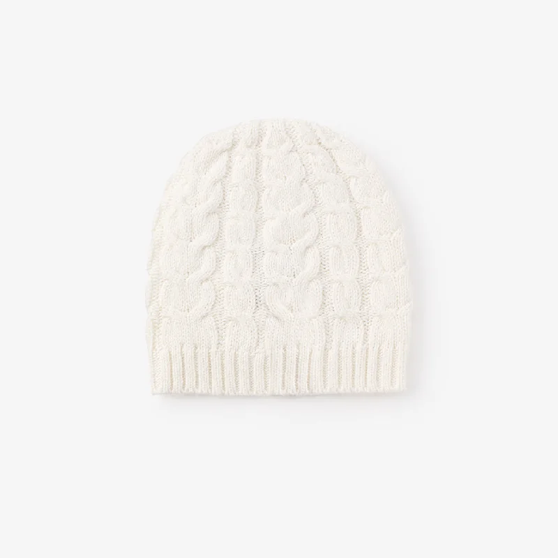 Whisper White Horseshoe Cable Knit Baby Hat