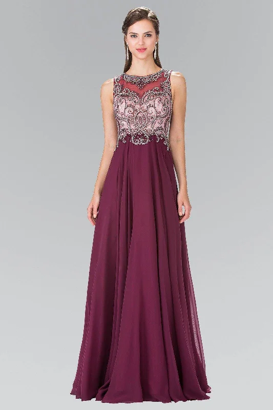 Long Beaded Illusion Dress with Open Back by Elizabeth K GL2273