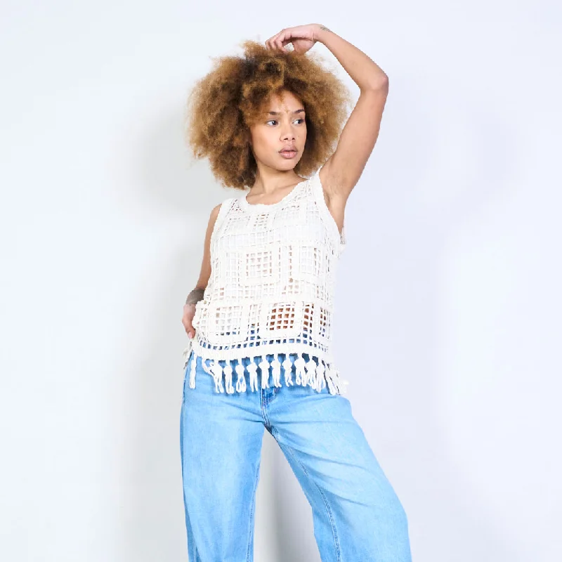 Crochet geometric fringe tank top wholesale