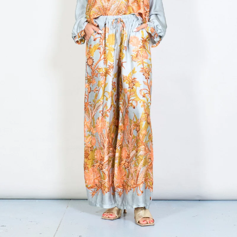 Wide leg floral pants with elastic waist wholesale