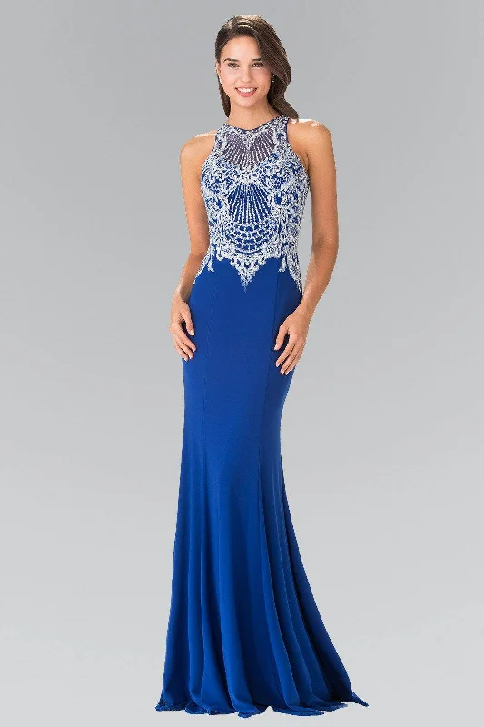 Long Sleeveless Dress with Illusion Bodice by Elizabeth K GL2232