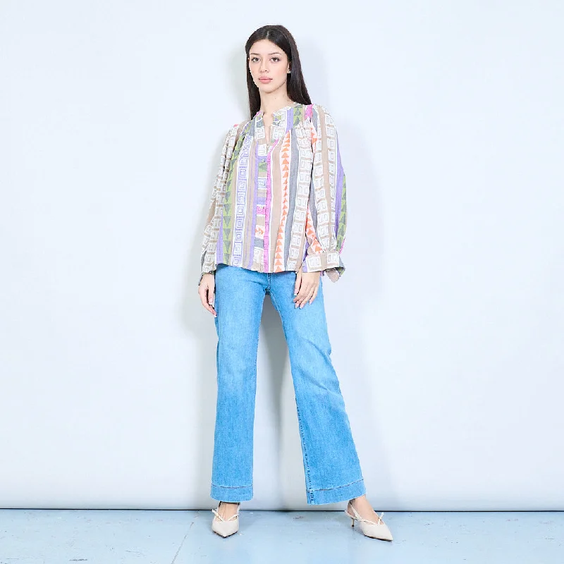 Geometric print button-up blouse wholesale