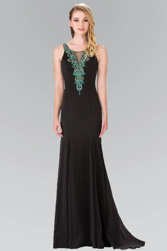 Long Beaded Illusion Jersey Dress by Elizabeth K GL2310