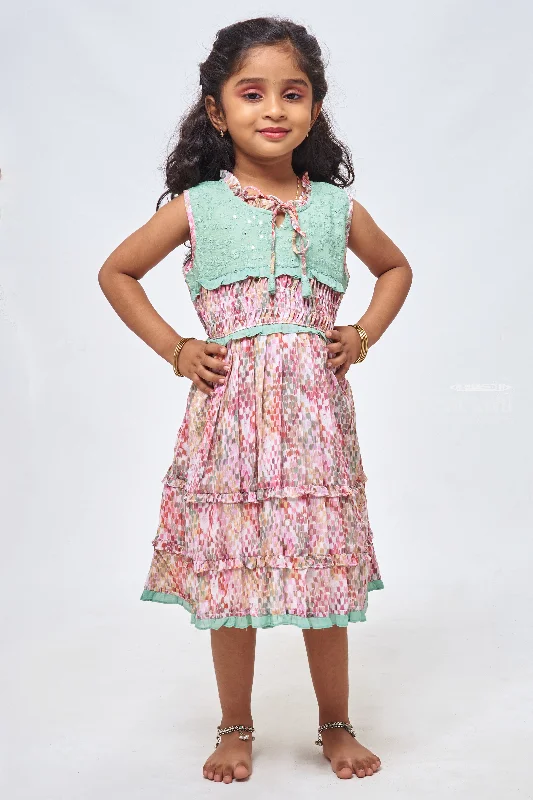 Multicolor Marvel: Girls Sleeveless Layered Cotton Frock