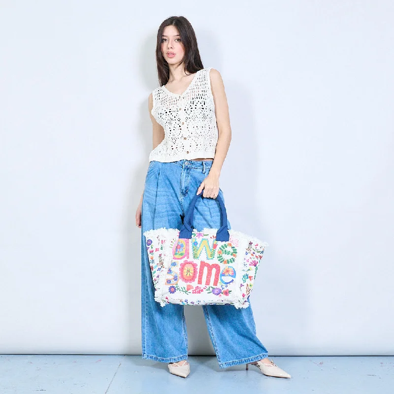 Boho floral printed tote bag wholesale