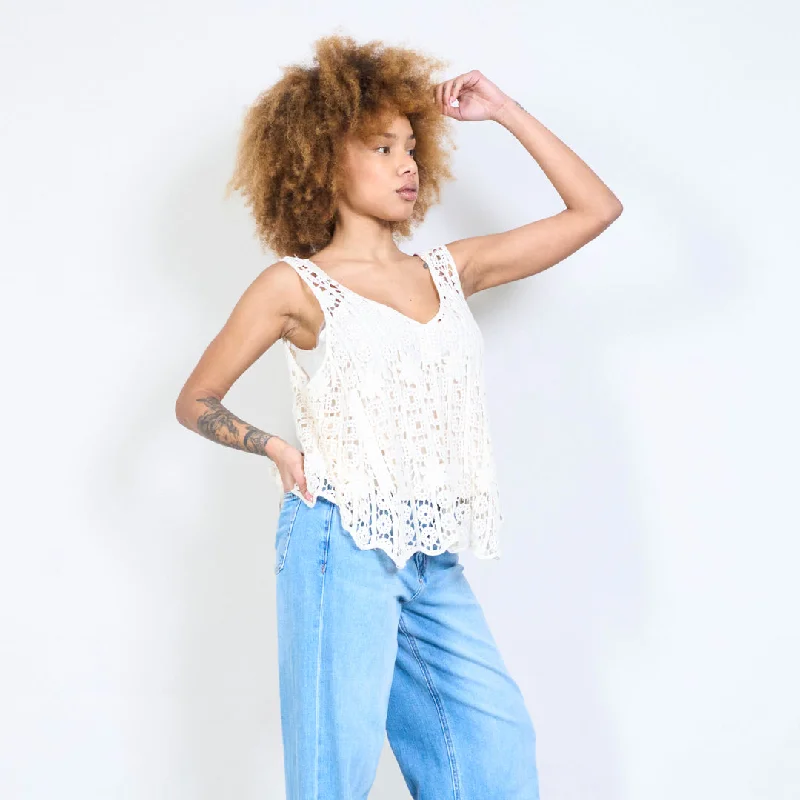 Crochet floral sleeveless top wholesale