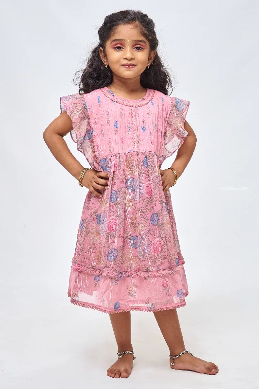 Pink Petals: Girls Flared Floral Cotton Frock