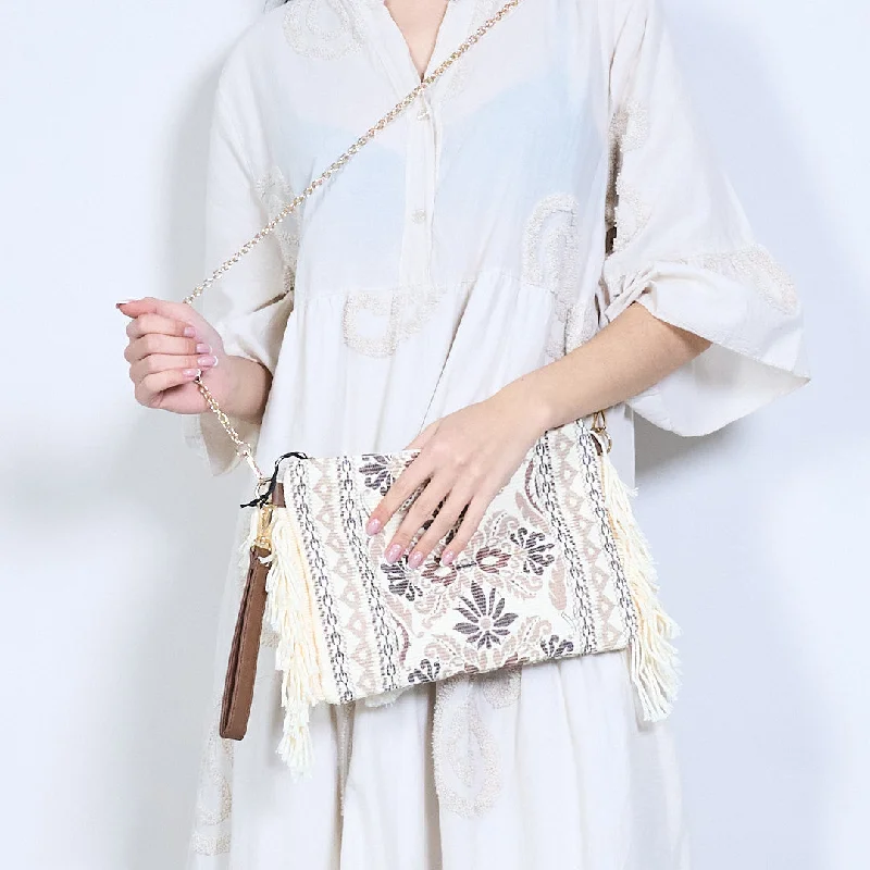 Floral woven tassel clutch wholesale