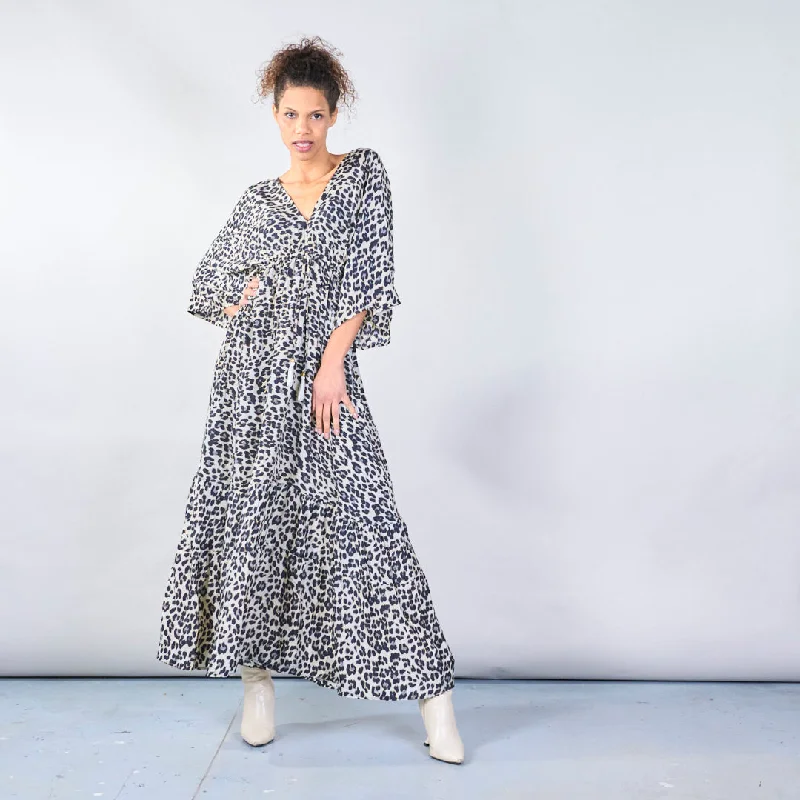 Leopard print boho maxi dress with tassel tie wholesale