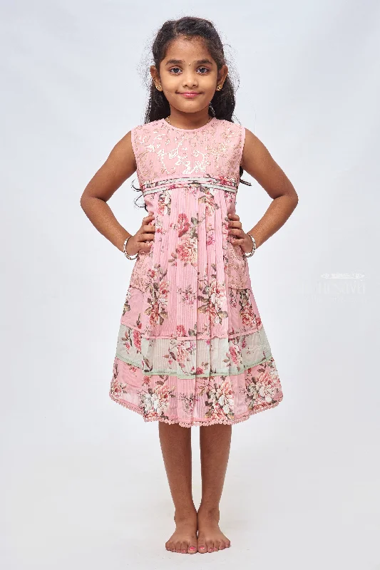 Pretty in Pink: Sequin Embroidered Floral Printed Pink Cotton Frock for Girls
