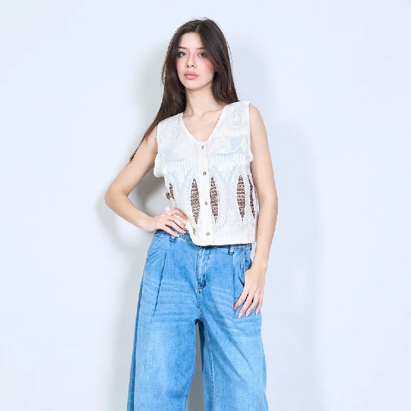 Vintage-inspired crochet vest with cutout details wholesale