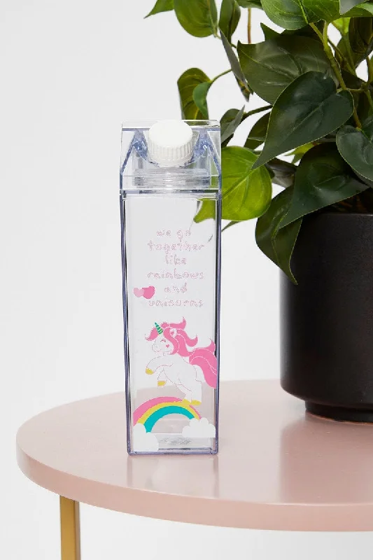 Pink Magic Unicorn Slogan Carton Clear Drinks Bottle