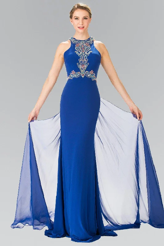 Long Beaded Halter Dress with Train by Elizabeth K GL2358