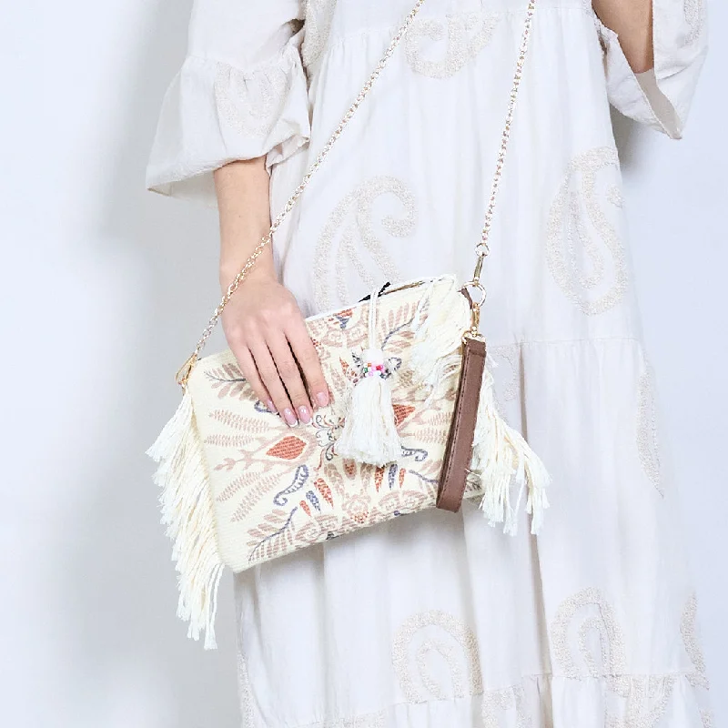 Boho embroidered fringe clutch bag wholesale