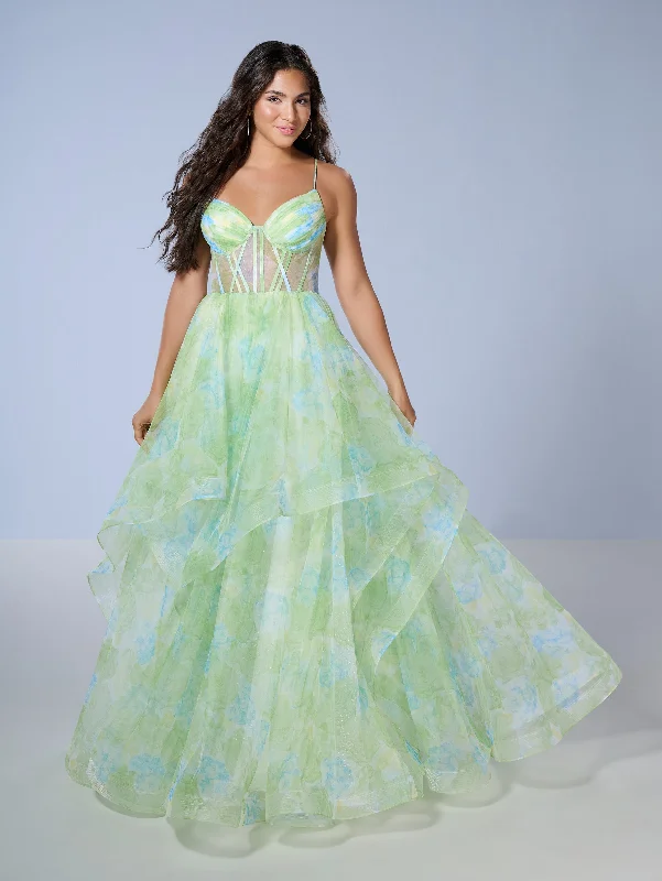 Floral Print Layered Gown by Tiffany Designs 16163