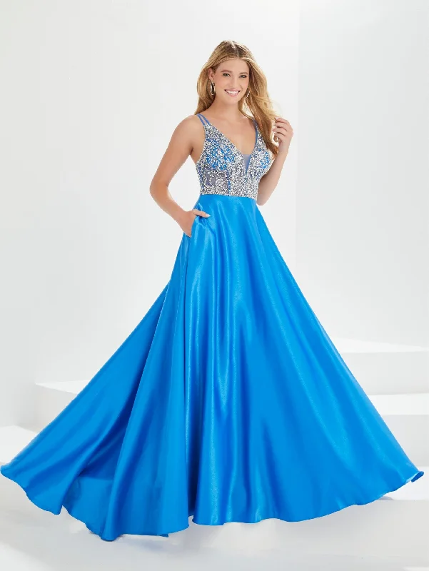 Beaded Satin A-line Pocket Gown by Tiffany Designs 16024