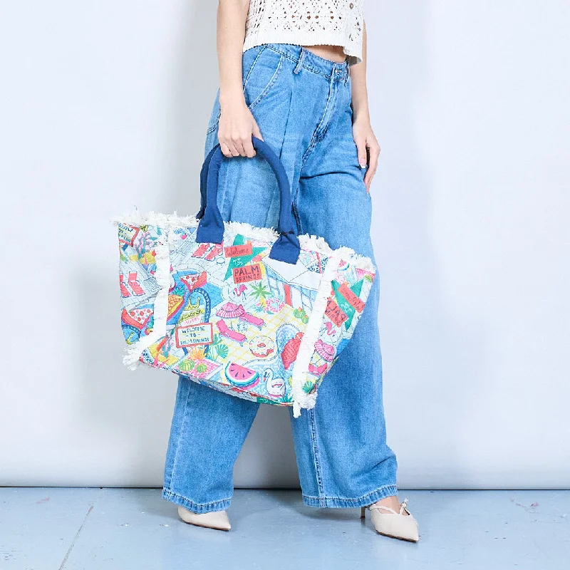 Boho palm springs printed tote bag wholesale